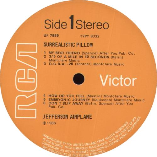 Jefferson Airplane Surrealistic Pillow UK vinyl LP album (LP record