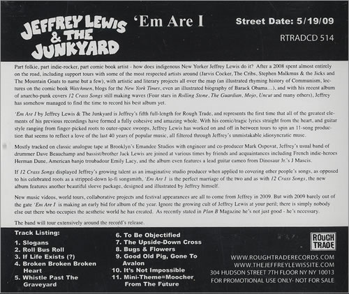 Jeffrey Lewis 'Em Are I CD album (CDLP) US JLECDEM473824