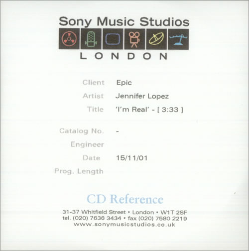Jennifer Lopez I'm Real CD-R acetate UK LPZCRIM510733