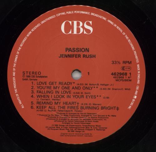 Jennifer Rush Passion vinyl LP album (LP record) UK JRULPPA623471