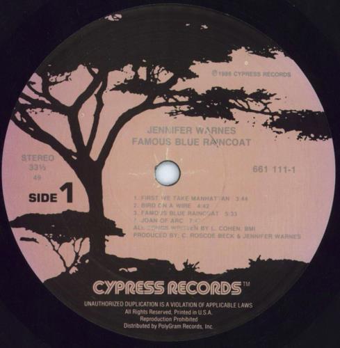 Jennifer Warnes Famous Blue Raincoat - Cat Stickered vinyl LP album (LP record) US JENLPFA802006