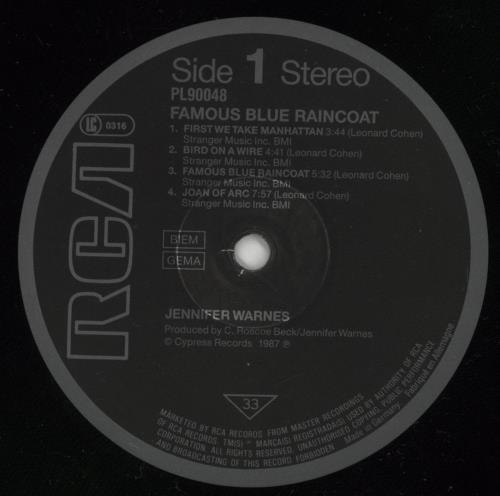 Jennifer Warnes Famous Blue Raincoat - Stickered sleeve - EX vinyl LP album (LP record) German JENLPFA757554