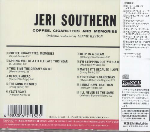 Jeri Southern Coffee, Cigarettes & Memories CD album (CDLP) Japanese JTJCDCO831013