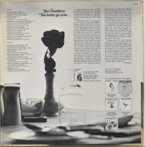 Jeri Southern You Better Go Now vinyl LP album (LP record) US JTJLPYO698587