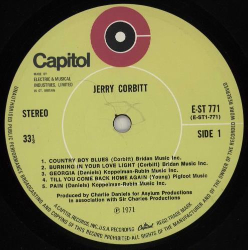 Jerry Corbitt Jerry Corbitt vinyl LP album (LP record) UK 24ZLPJE763246