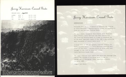 Jerry Harrison Casual Gods - Test Pressing vinyl LP album (LP record) UK JRHLPCA707943