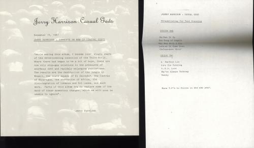 Jerry Harrison Casual Gods - Test Pressing vinyl LP album (LP record) UK JRHLPCA707943