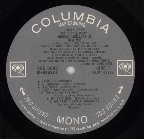 Jerry Herman Featuring Angela Lansbury Presented By Fryer*, Carr* And Harris*  Mame [A New Musical] vinyl LP album (LP record) US KZYLPFE856146