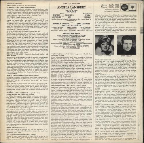 Jerry Herman Featuring Angela Lansbury Presented By Fryer*, Carr* And Harris*  Mame [A New Musical] vinyl LP album (LP record) US KZYLPFE856146