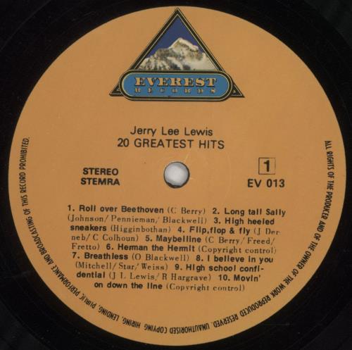Jerry Lee Lewis 20 Greatest Hits vinyl LP album (LP record) UK JLLLPGR851815