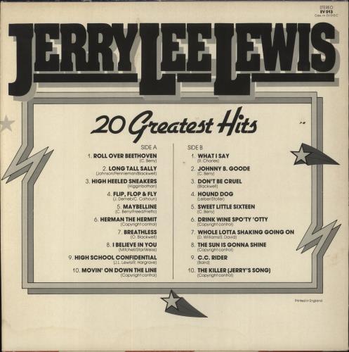 Jerry Lee Lewis 20 Greatest Hits vinyl LP album (LP record) UK JLLLPGR851815