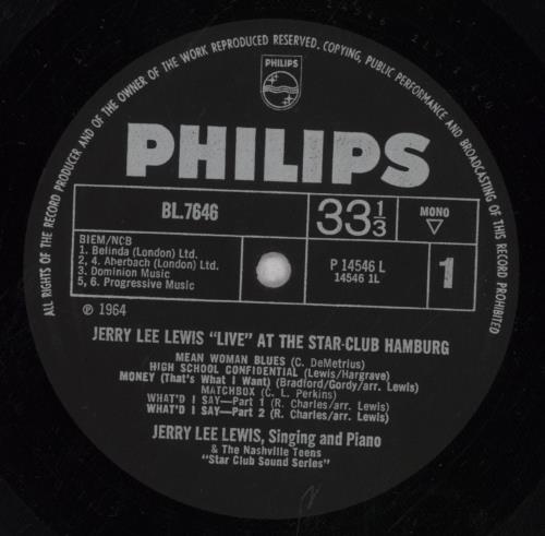 Jerry Lee Lewis Live At The Star Club Hamburg - Mono - VG vinyl LP album (LP record) UK JLLLPLI760556