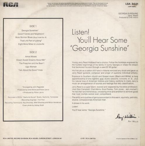 Jerry Reed Georgia Sunshine vinyl LP album (LP record) UK JPVLPGE484187