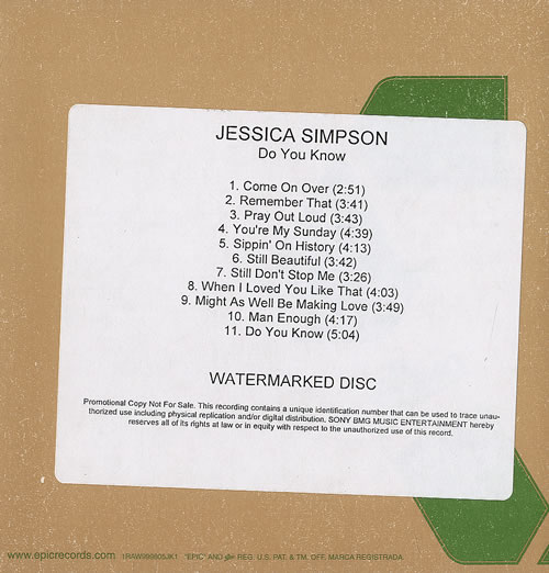Jessica Simpson Do You Know CD-R acetate US JPSCRDO480359