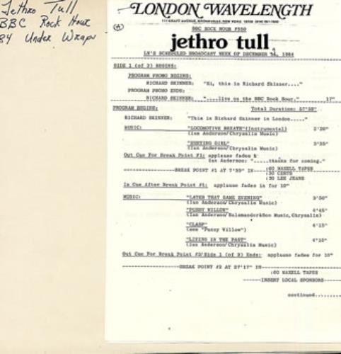 Jethro Tull BBC Rock Hour vinyl LP album (LP record) US TULLPBB233975