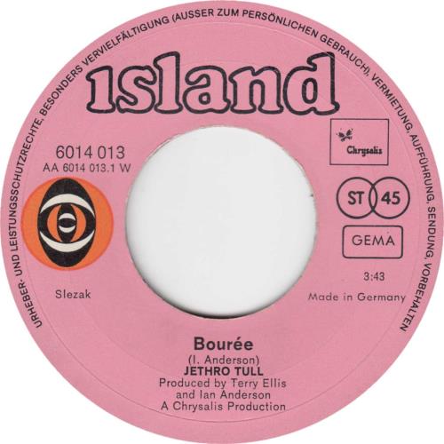 Jethro Tull Bouree + P/S 7" vinyl single (7 inch record / 45) German TUL07BO710160