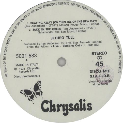 Jethro Tull Excerpts From Live-Burstin' Out 12" vinyl single (12 inch record / Maxi-single) Italian TUL12EX651602