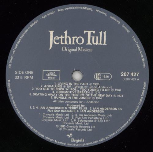 Jethro Tull Original Masters vinyl LP album (LP record) German TULLPOR871553