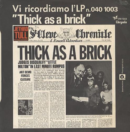 Jethro Tull Thick As A Brick 7" vinyl single (7 inch record / 45) Italian TUL07TH326592