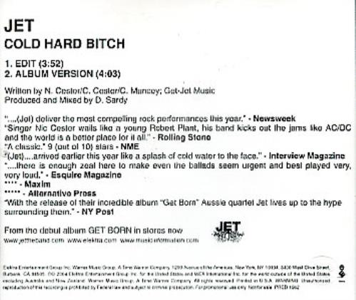 Jet Cold Hard Bitch CD single (CD5 / 5") US J/TC5CO273918