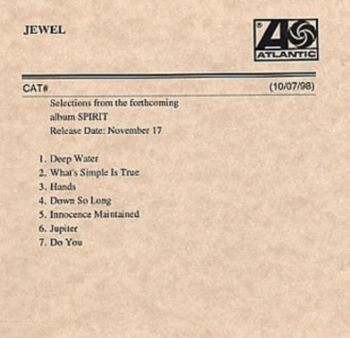 Jewel Selections From The Forthcoming Album Spirit CD-R acetate US JEWCRSE328861