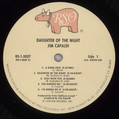 Jim Capaldi Daughter Of The Night vinyl LP album (LP record) US JCPLPDA689298