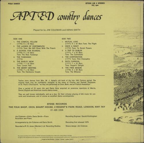 Jim Coleman Apted Country Dances vinyl LP album (LP record) UK 2KRLPAP757840