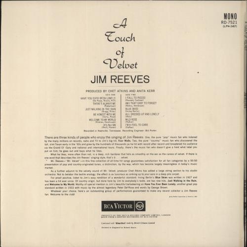 Jim Reeves A Touch Of Velvet vinyl LP album (LP record) UK JB1LPAT385431