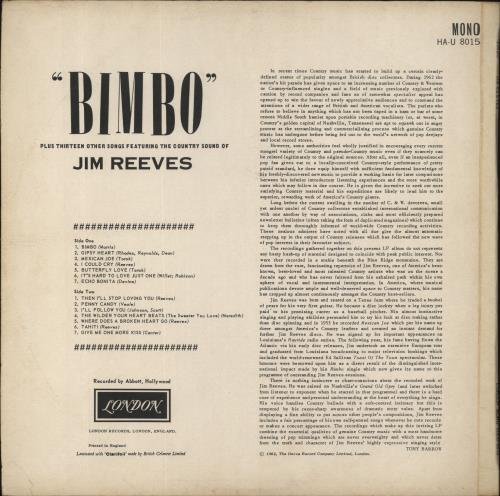 Jim Reeves Bimbo vinyl LP album (LP record) UK JB1LPBI329280