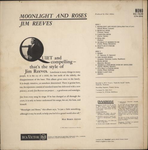 Jim Reeves Moonlight And Roses vinyl LP album (LP record) UK JB1LPMO385448