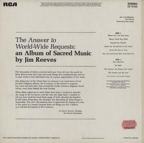 Jim Reeves My Cathedral vinyl LP album (LP record) UK JB1LPMY762027