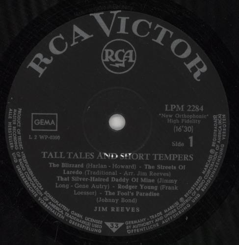 Jim Reeves Tall Tales And Short Tempers vinyl LP album (LP record) German JB1LPTA863490