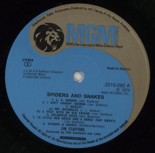 Jim Stafford Spiders And Snakes vinyl LP album (LP record) UK KP8LPSP631585