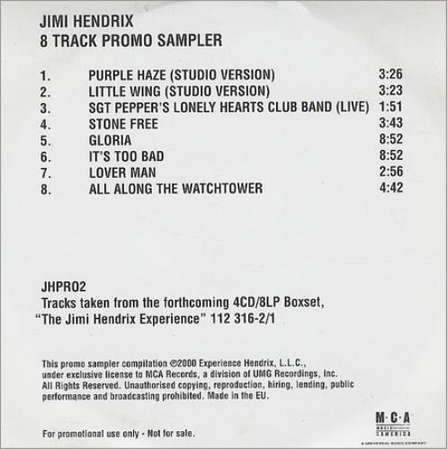 Jimi Hendrix 8 Track Promo Sampler CD album (CDLP) UK HENCDTR167541