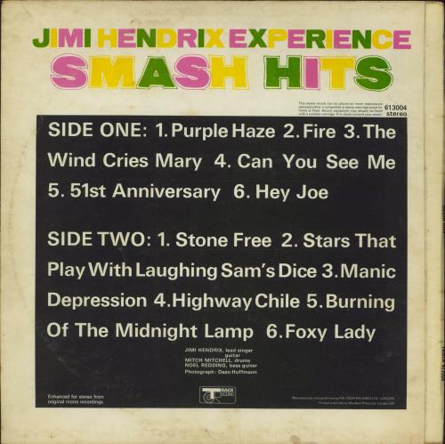 Jimi Hendrix Smash Hits - VG vinyl LP album (LP record) UK HENLPSM790325