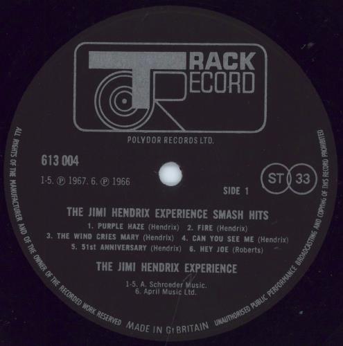 Jimi Hendrix Smash Hits vinyl LP album (LP record) UK HENLPSM440618