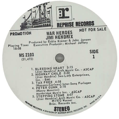Jimi Hendrix War Heroes - VG+/EX vinyl LP album (LP record) US HENLPWA574150