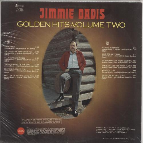 Jimmie Davis Golden Hits Volume 2 vinyl LP album (LP record) US ZYQLPGO721750