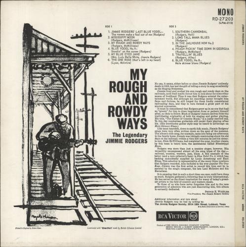Jimmie Rodgers (Country) My Rough And Rowdy Ways vinyl LP album (LP record) UK JBBLPMY847321