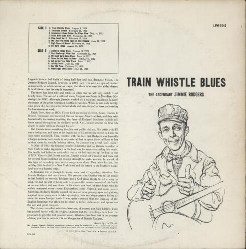 Jimmie Rodgers (Country) Train Whistle Blues vinyl LP album (LP record) US JBBLPTR868950