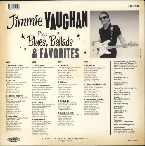 Jimmie Vaughan Plays Blues, Ballads & Favorites 2-LP vinyl record set (Double LP Album) UK JMV2LPL866938