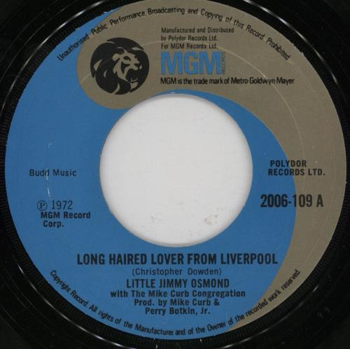 Jimmy Osmond Long Haired Lover From Liverpool - Wide 7" vinyl single (7 inch record / 45) UK JIO07LO754803