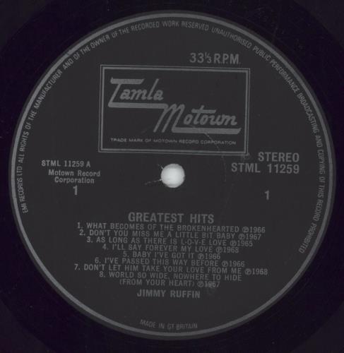 Jimmy Ruffin Greatest Hits vinyl LP album (LP record) UK JR1LPGR457163