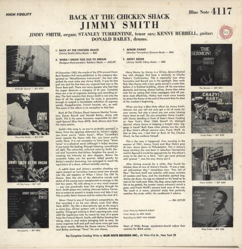 Jimmy Smith (Jazz Organ) Back At The Chicken Shack vinyl LP album (LP record) US IMYLPBA724005
