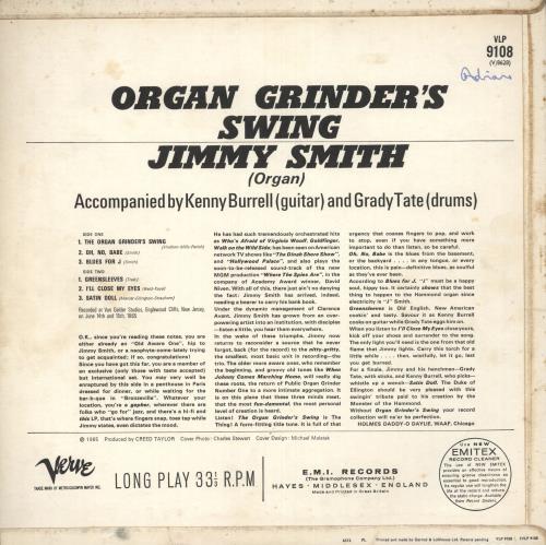 Jimmy Smith (Jazz Organ) Organ Grinder's Swing vinyl LP album (LP record) UK IMYLPOR331459