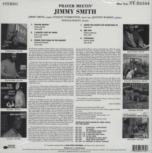 Jimmy Smith (Jazz Organ) Prayer Meetin' - 180gm - Tone Poet Series vinyl LP album (LP record) US IMYLPPR761595