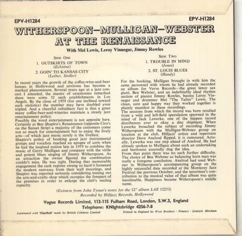 Jimmy Witherspoon At The Renaissance 7" vinyl single (7 inch record / 45) UK YWI07AT712732