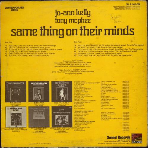 Jo-Ann Kelly Same Thing On Their Minds - Autographed vinyl LP album (LP record) UK J5TLPSA771420