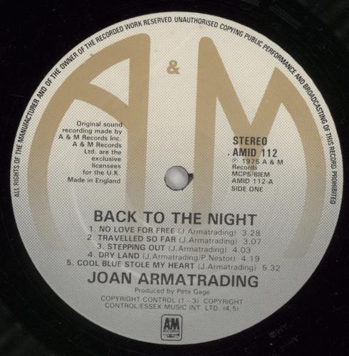 Joan Armatrading Back To The Night vinyl LP album (LP record) UK ARMLPBA709737