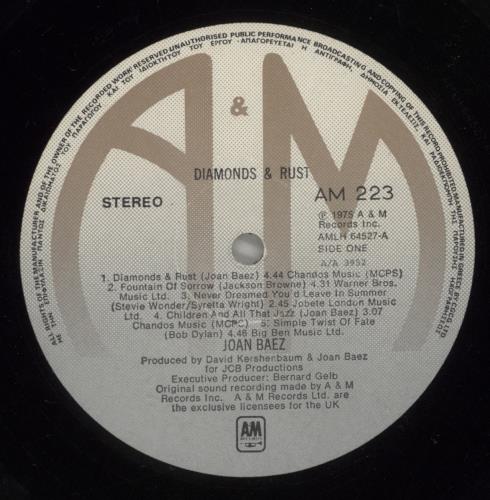 Joan Baez Diamonds & Rust vinyl LP album (LP record) Greek JBZLPDI879476